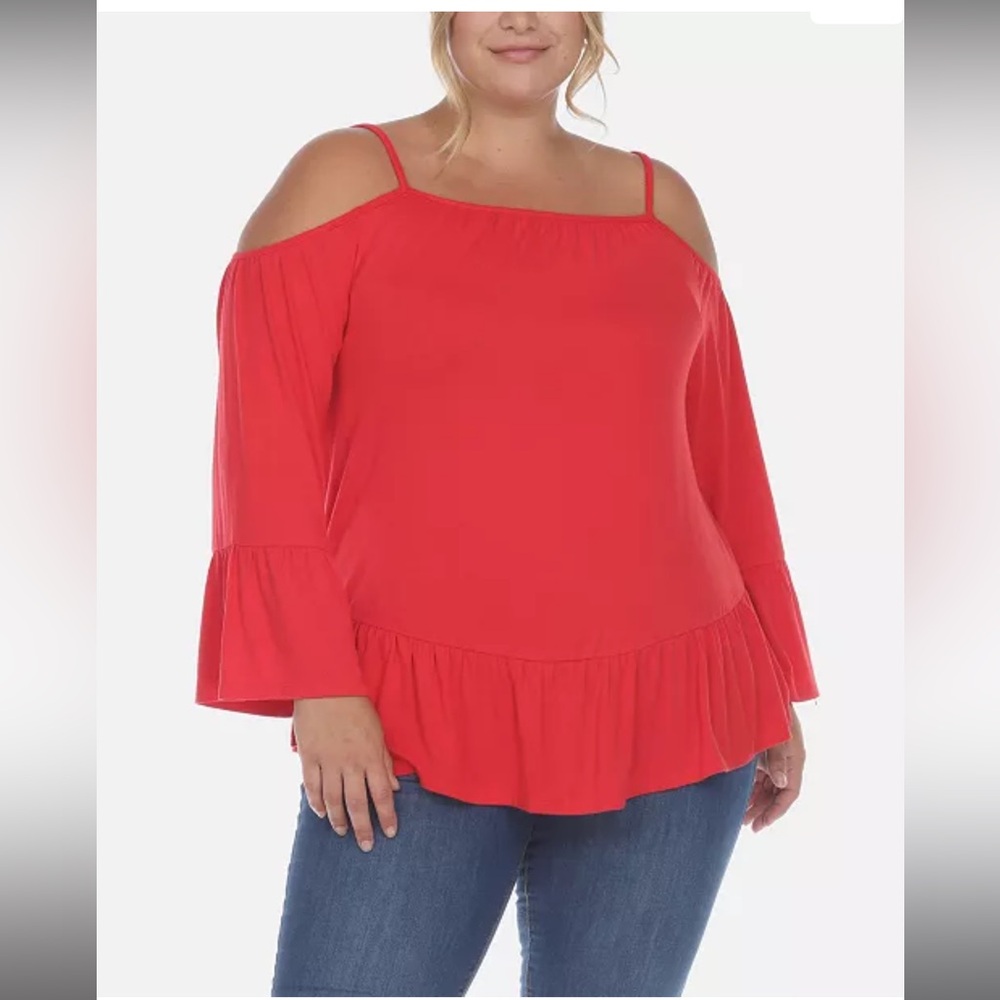 White Mark Plus Size Cold Shoulder Ruffle Sleeve Top